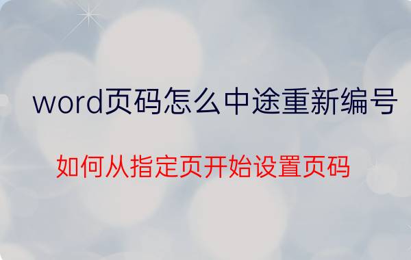 word页码怎么中途重新编号 如何从指定页开始设置页码？